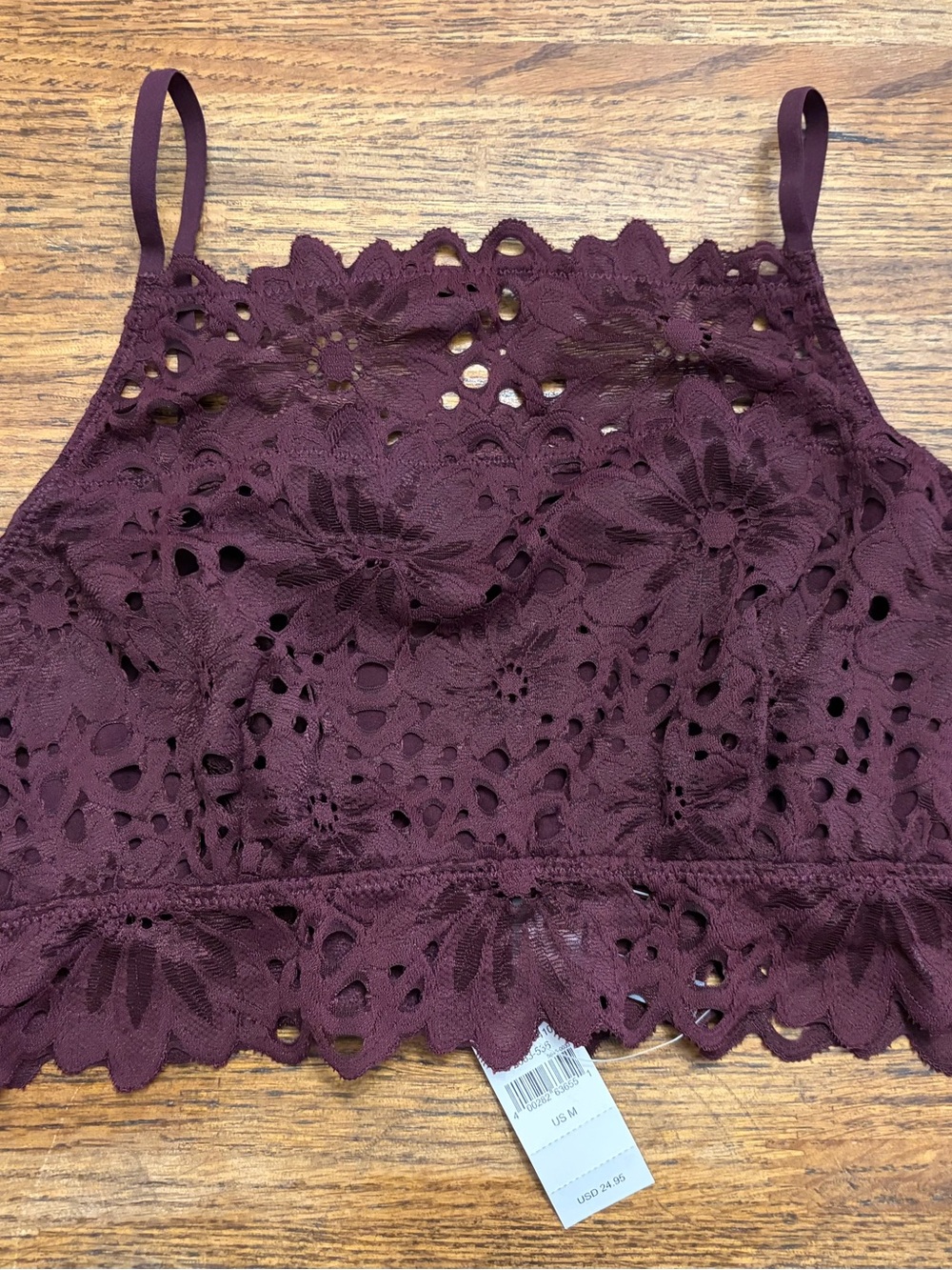 NWT Aerie Lace Bralette Crop Top - Burgundy - Size Medium